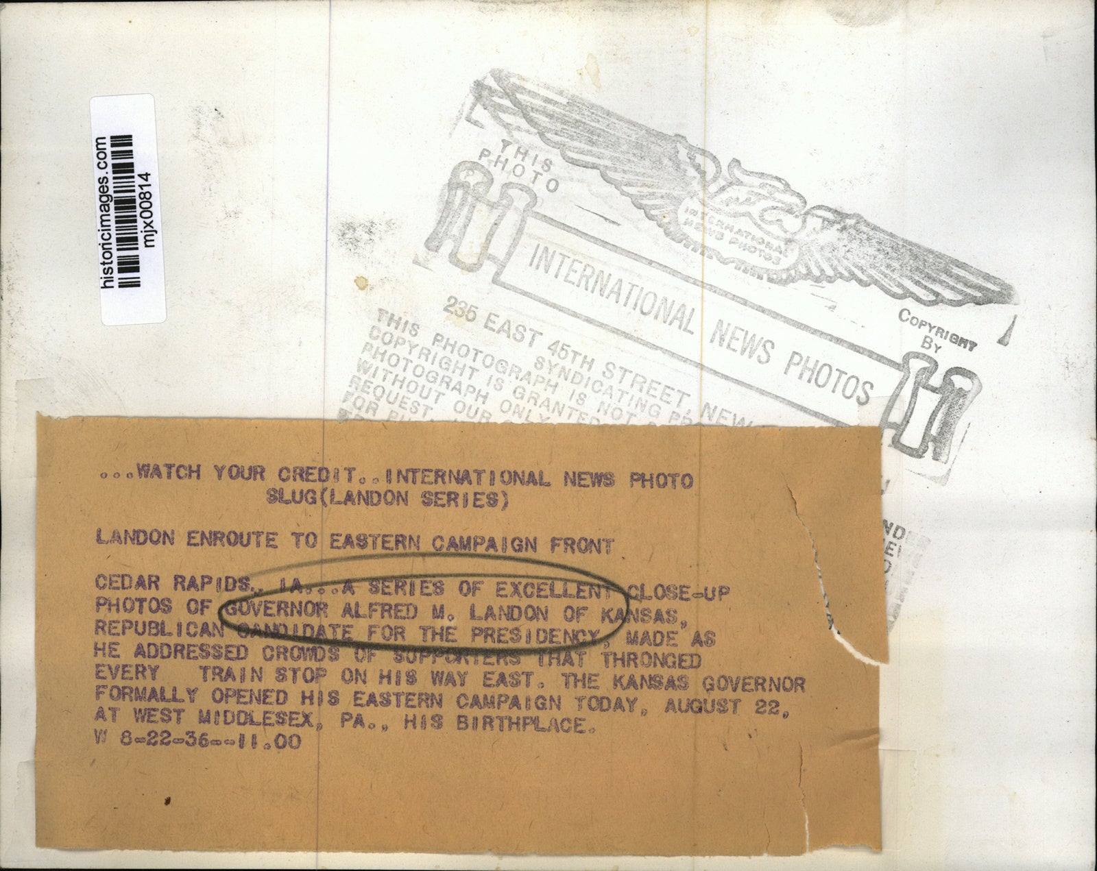 1936 Press Photo Governor Alfred M. Landon of Kansas, Republican candidate