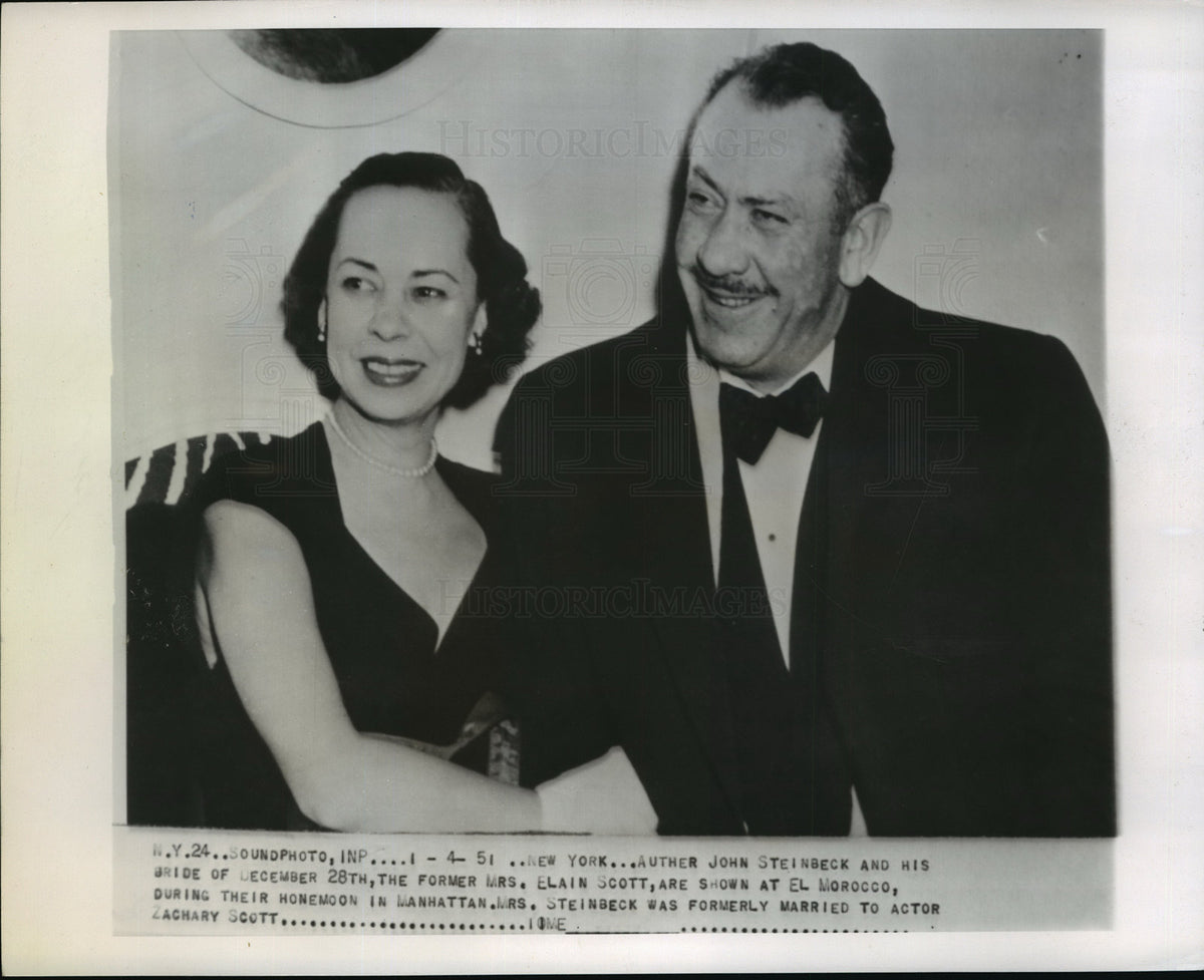 1951 Press Photo John Steinback &amp; bride Elain Scott at El Morocco- Historic Images