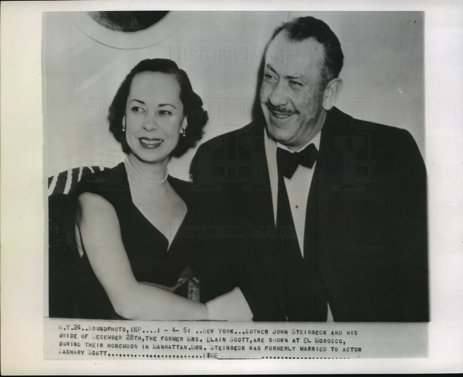 1951 Press Photo John Steinback & bride Elain Scott at El Morocco- Historic Images