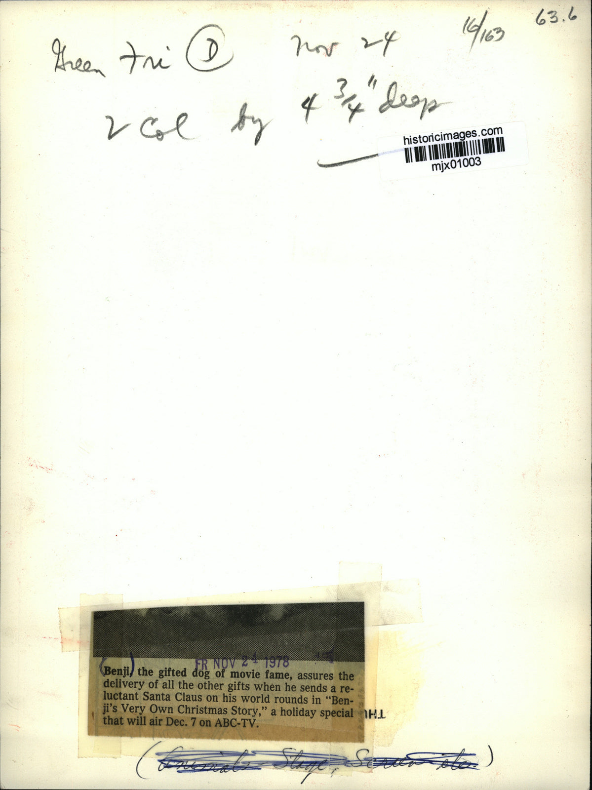 1978 Press Photo Benji in Benji's Very Own Christmas Story - mjx01003