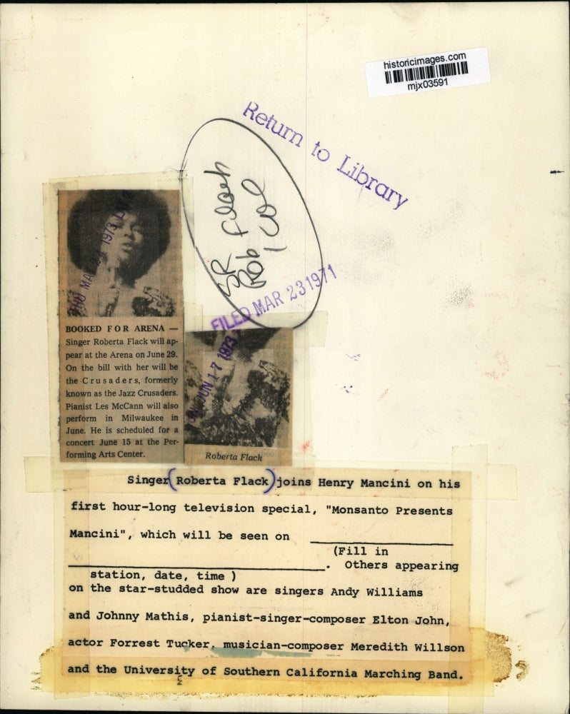 1971 Press Photo Roberta Flack, Singer - mjx03591