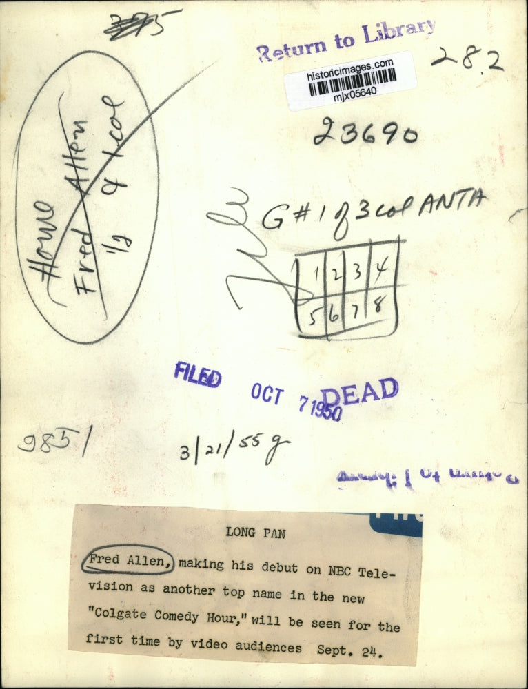 1955 Press Photo Fred Allen, "Colgate Comedy Hour," Comedian. - mjx05640