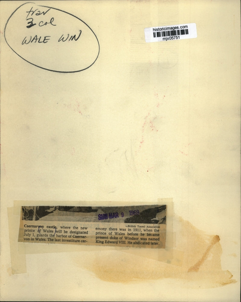 1969 Press Photo Caernarvon Castle, where new Prince of Wales will be designated