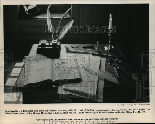 1991 Press Photo Desk of George Mason, Author of Virginia Declaration of Rights