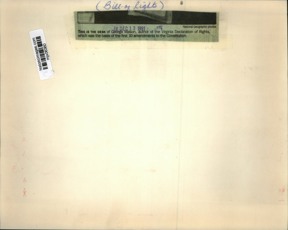 1991 Press Photo Desk of George Mason, Author of Virginia Declaration of Rights