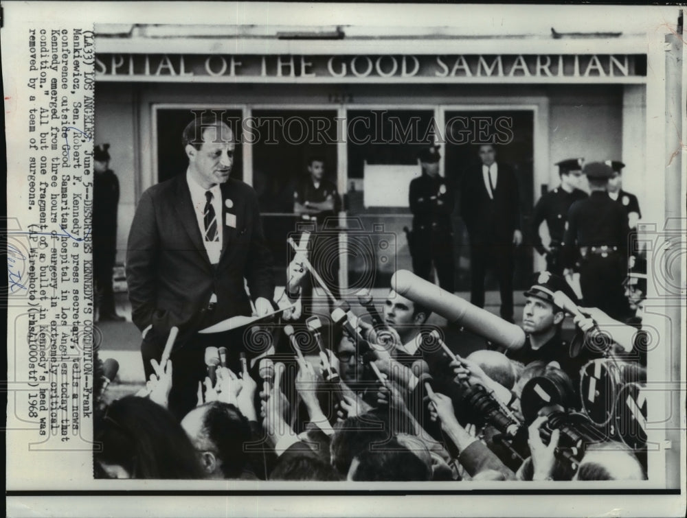 1966 Press Photo Frank Mankiewicz describes Sen. RF Kennedy's condition