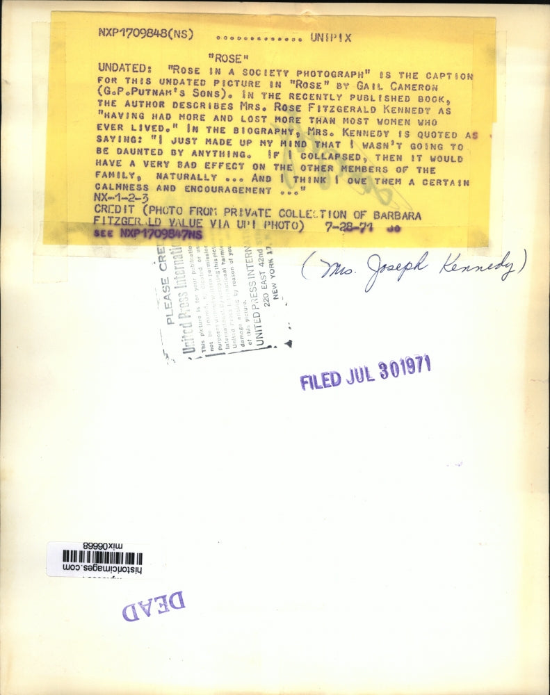 1971 Press Photo Mrs. Rose Fitzgerald Kennedy - mjx06668