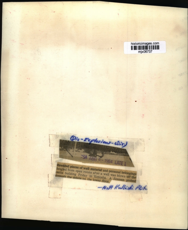 Load image into Gallery viewer, 1964 Press Photo Blown wall from an explosion in Kenosha, Wisconsin - mjx06737
