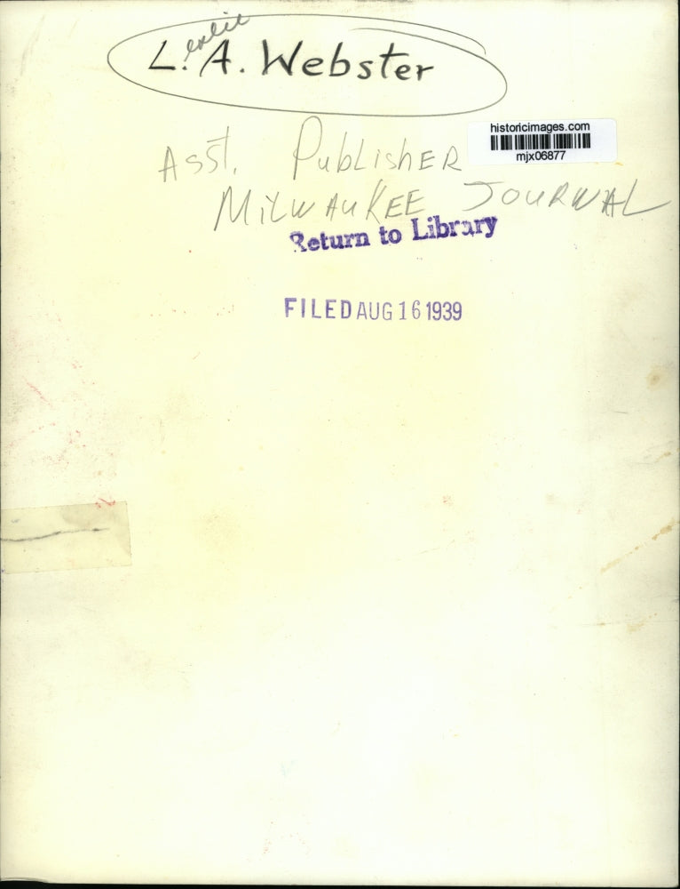 1939 Press Photo Leslie A. Webster, Assistant Publisher Milwaukee Journal