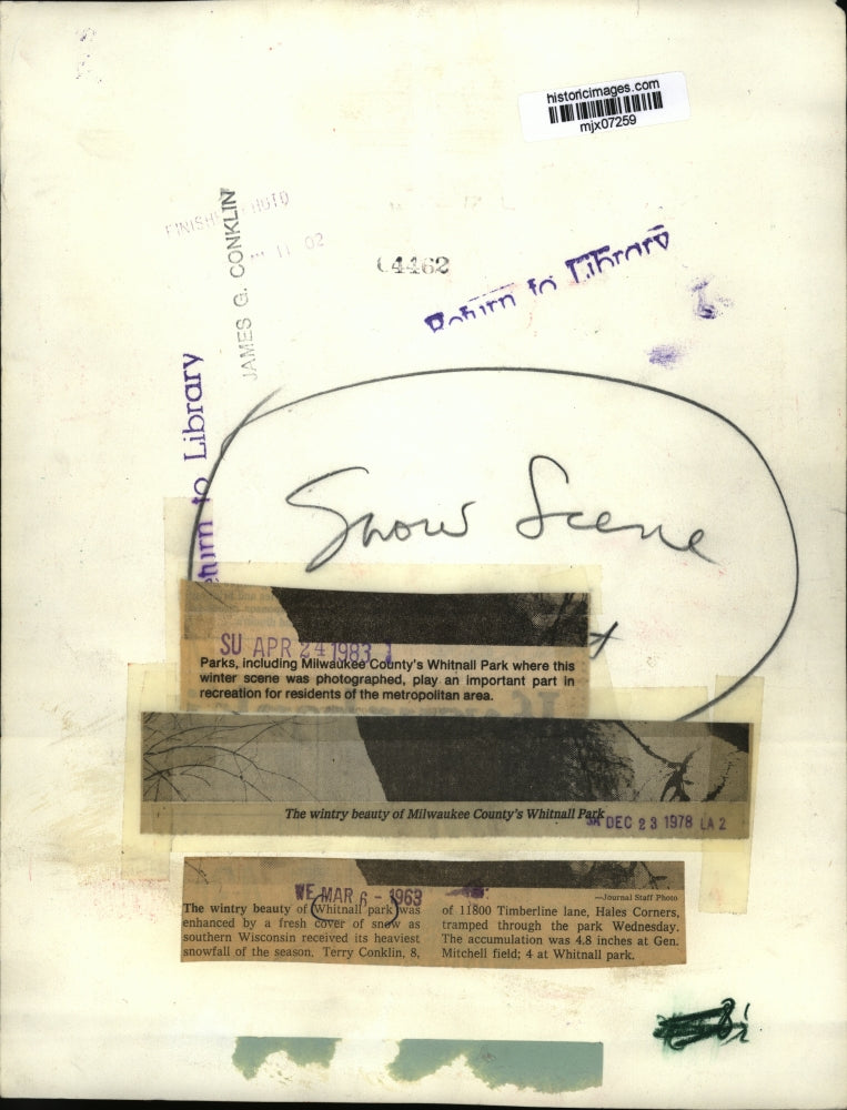 1963 Press Photo The wintry beauty of Milwaukee County's Whitnall Park