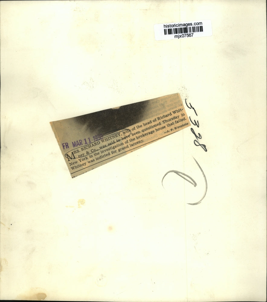 1938 Press Photo Mrs. Richard Whitney being questioned in New York - mjx07567