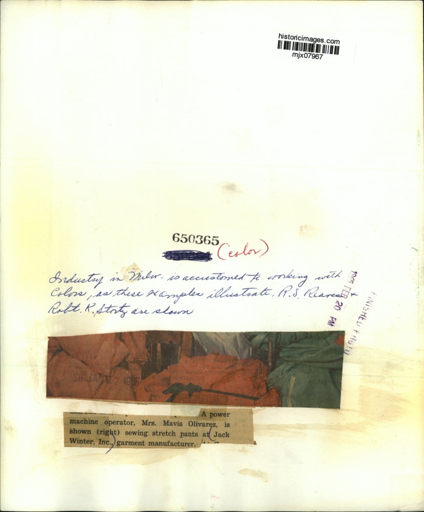 1965 Press Photo Mrs Mavis Olivarez at Jack Winter, Inc, garment manufacturer