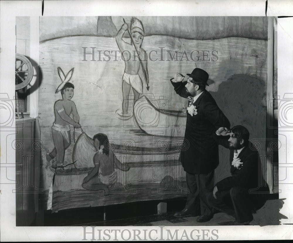 1947 Press Photo Mayville, Wisconsin, mural depicting Indian life 100 years ago.