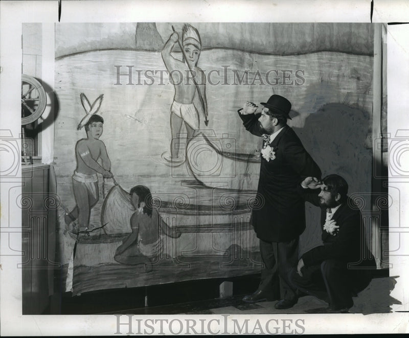 Load image into Gallery viewer, 1947 Press Photo Mayville, Wisconsin, mural depicting Indian life 100 years ago.
