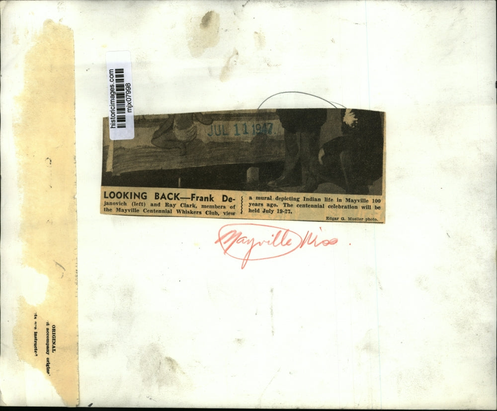 1947 Press Photo Mayville, Wisconsin, mural depicting Indian life 100 years ago.