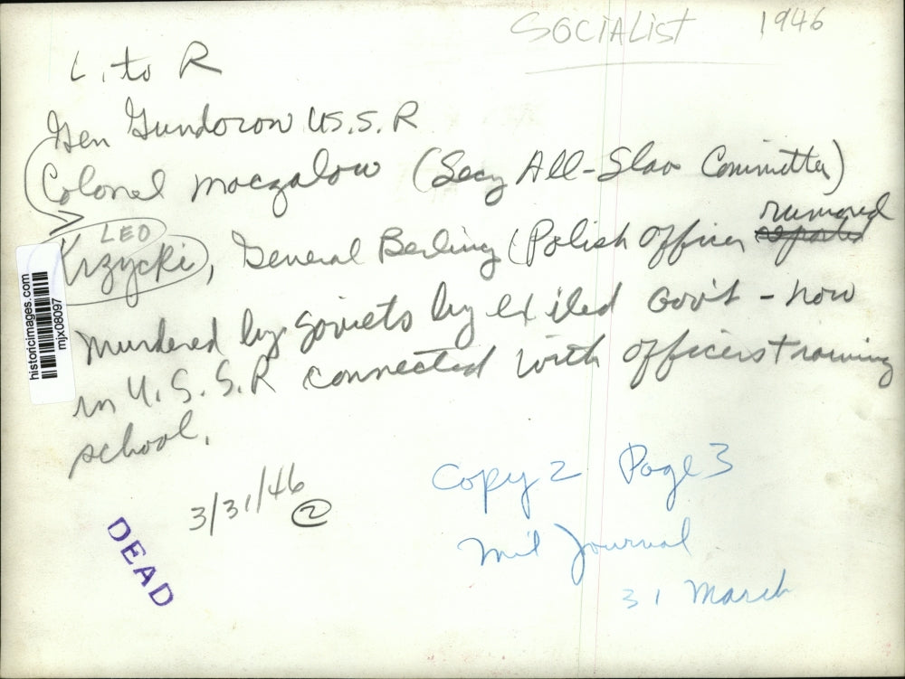 1946 Press Photo Gen. Gundorow, Colonel MacGalow, Leo Krzycki, Gen. Berling