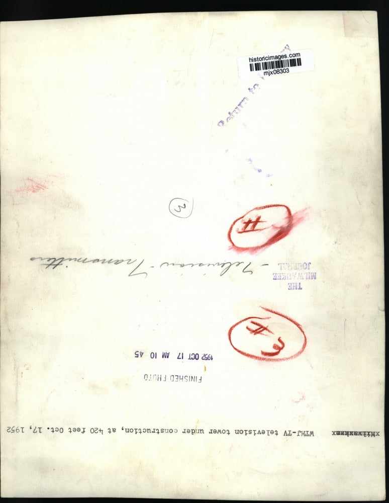 1952 Press Photo WTMJ-TV Television Tower Under Construction - mjx08303