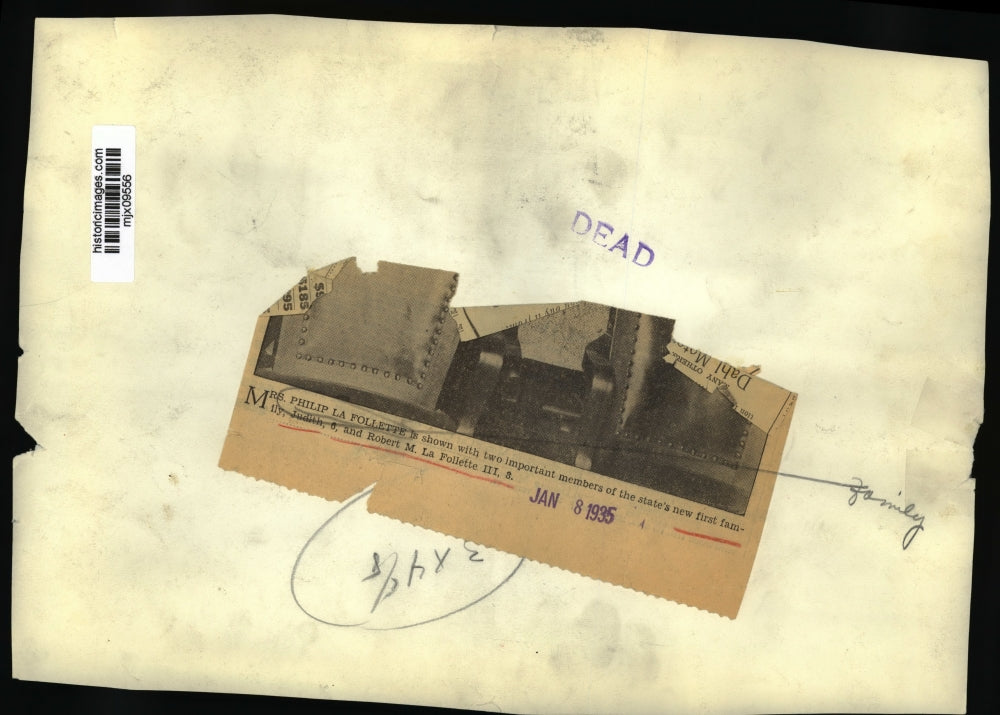 1935 Press Photo Mrs Philip La Follette w/ children Judith & Roberth III