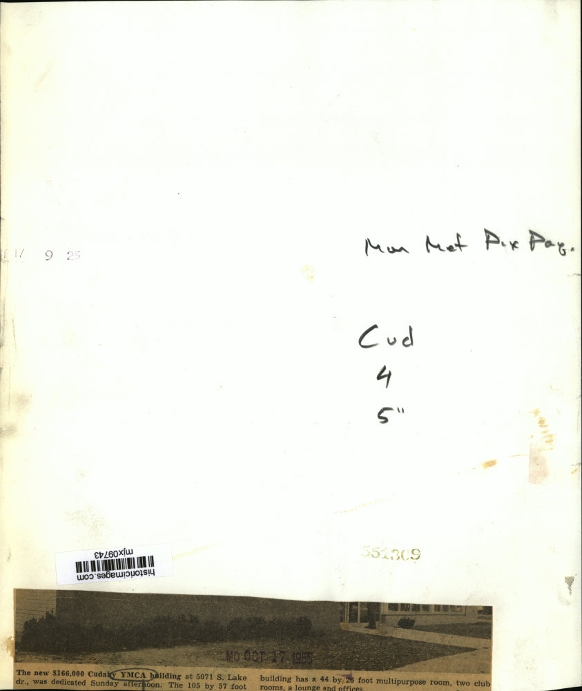 1955 Press Photo The new $166,000 Cudahy YMCA building at 5071 S Lake dr