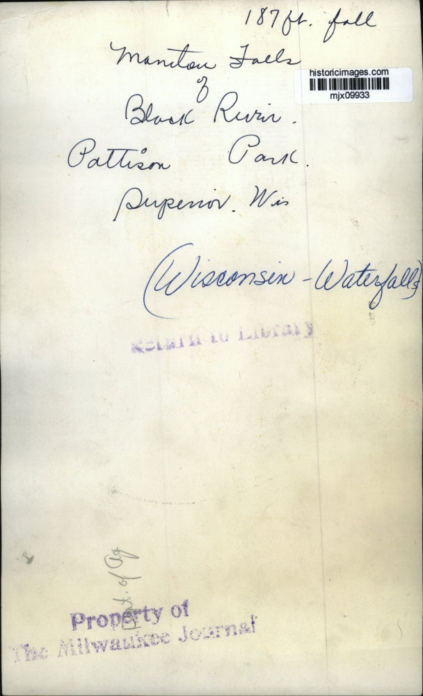 Press Photo Manitou Falls of Black River at Pattison Park, Superior, Wisconsin