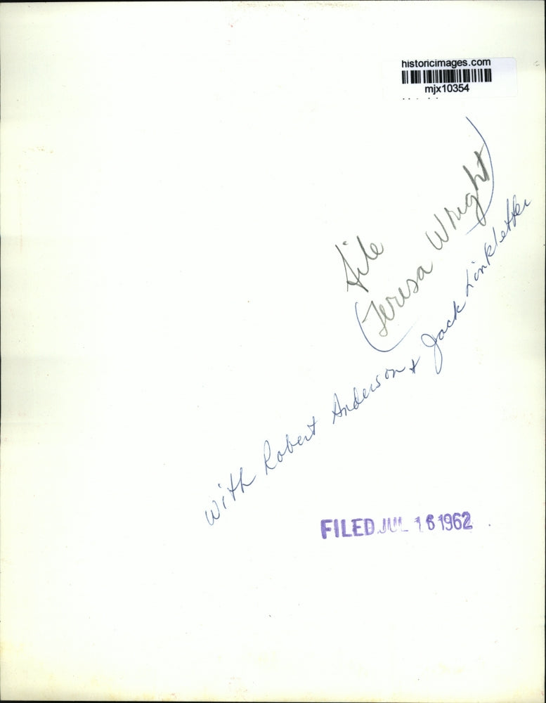 1962 Press Photo Teresa Wright with Robert Anderson and Jack Linkletter