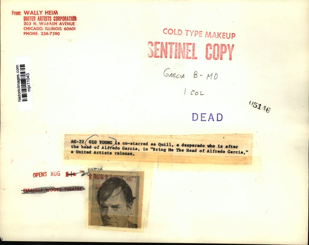 1974 Press Photo Gig Young in "Bring Me The Head of Alfredo Garcia," - mjx11043