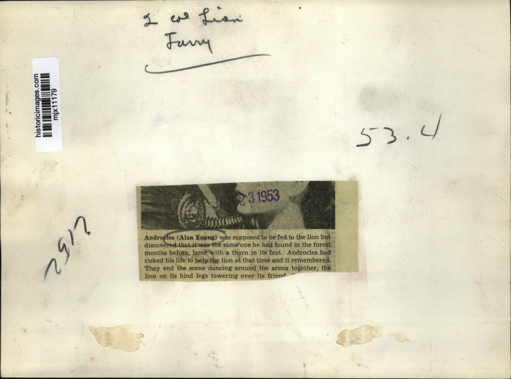 1953 Press Photo Alan Young as Androeles in his latest movie - mjx11179