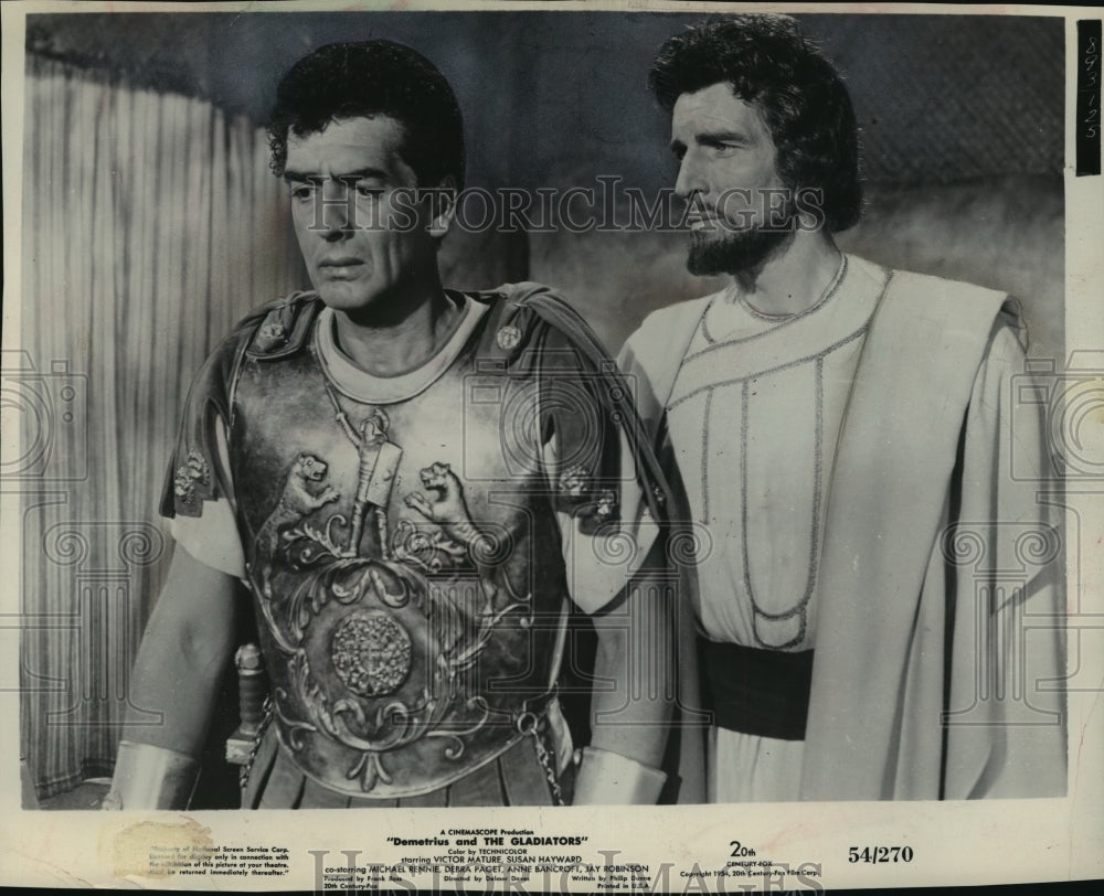 1954 Press Photo Victor Mature &amp; Michael Rennie in Demetrius and the Gladiators- Historic Images