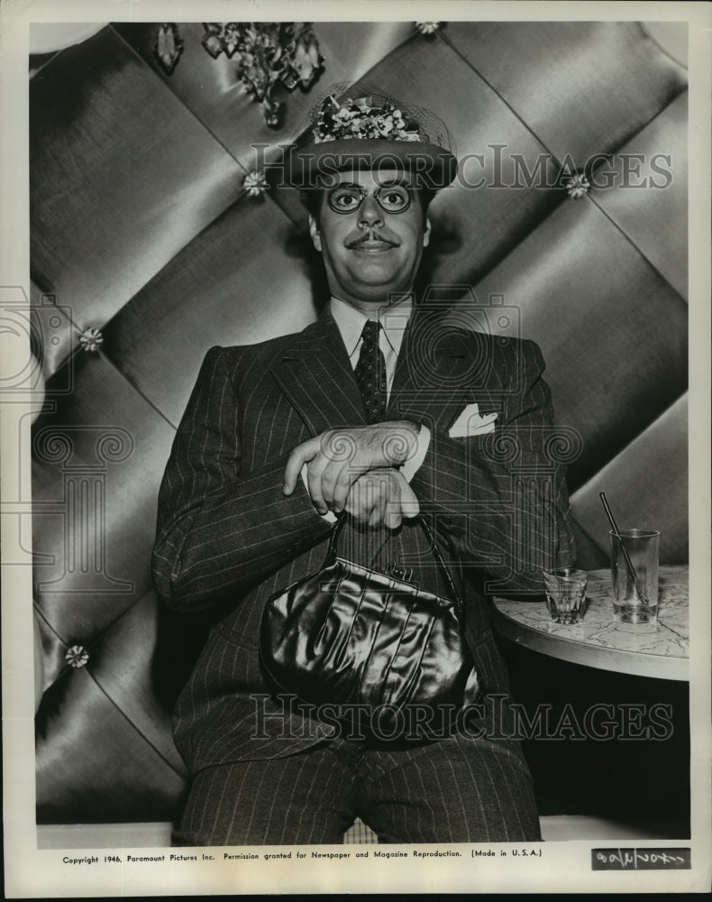 Load image into Gallery viewer, 1947 Press Photo Billy as staid Mrs. Murgatroyd who has ventured to take drink
