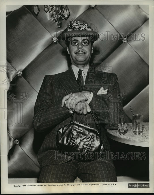 1947 Press Photo Billy as staid Mrs. Murgatroyd who has ventured to take drink