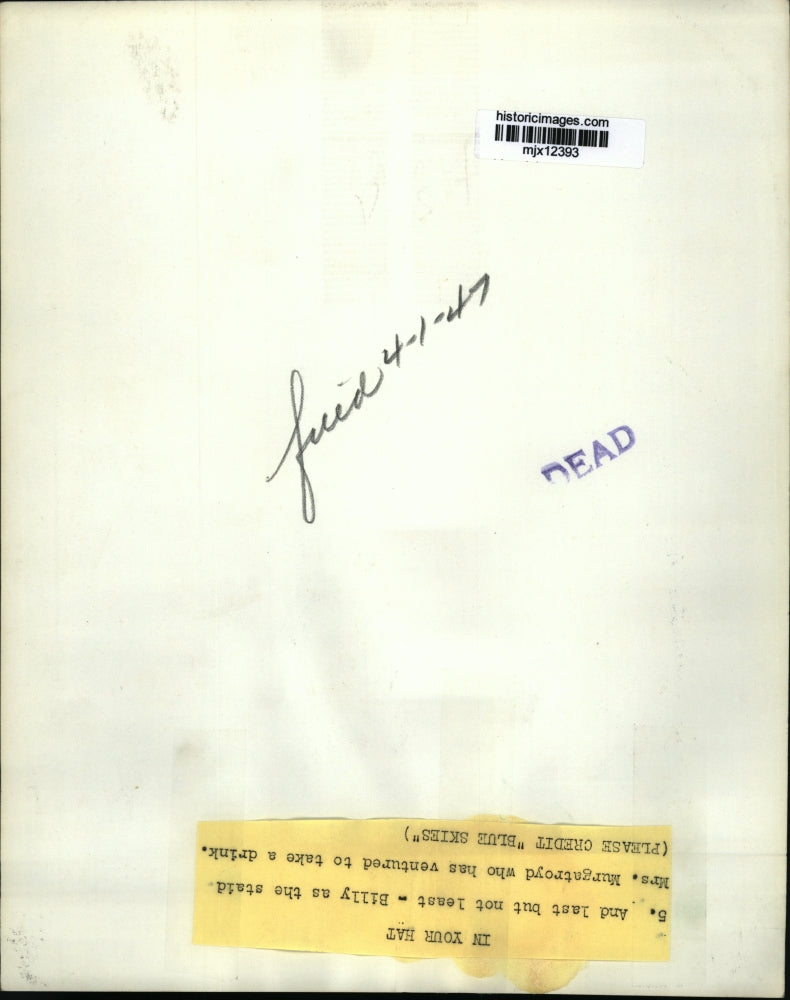 1947 Press Photo Billy as staid Mrs. Murgatroyd who has ventured to take drink