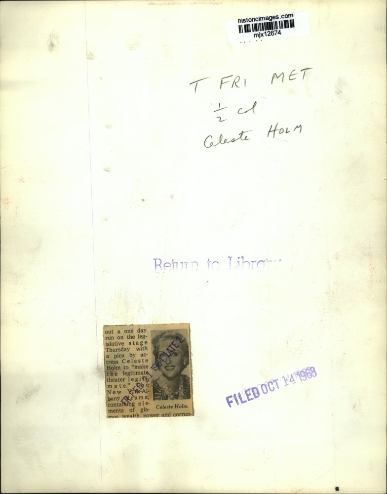 1963 Press Photo Celeste Holm - mjx12674