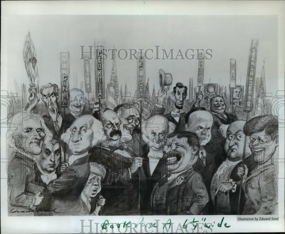 1984 Press Photo Paul F. Boller Jr author, Jacket Illustration by Edward Sorel.