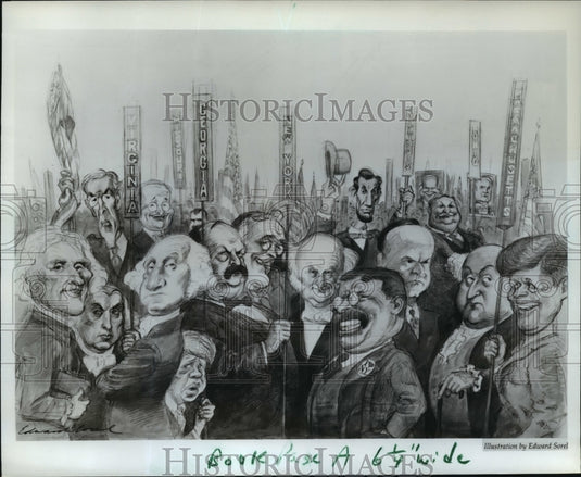 1984 Press Photo Paul F. Boller Jr author, Jacket Illustration by Edward Sorel.