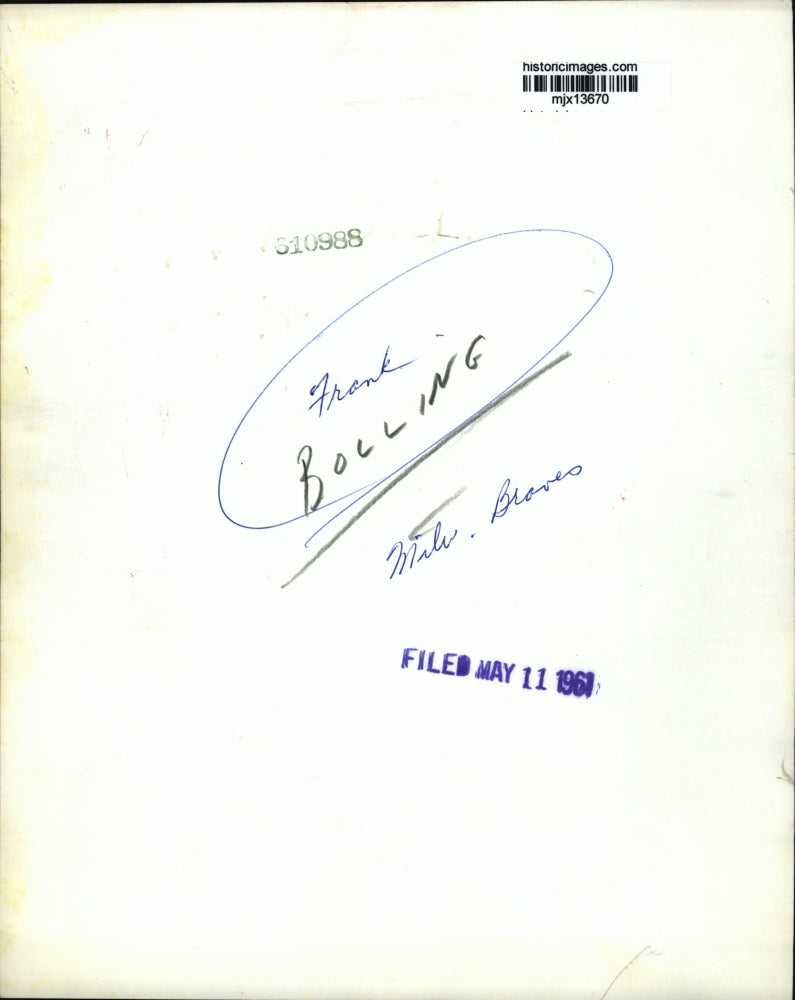 1961 Press Photo Frank Bolling Milwaukee Braves - mjx13670