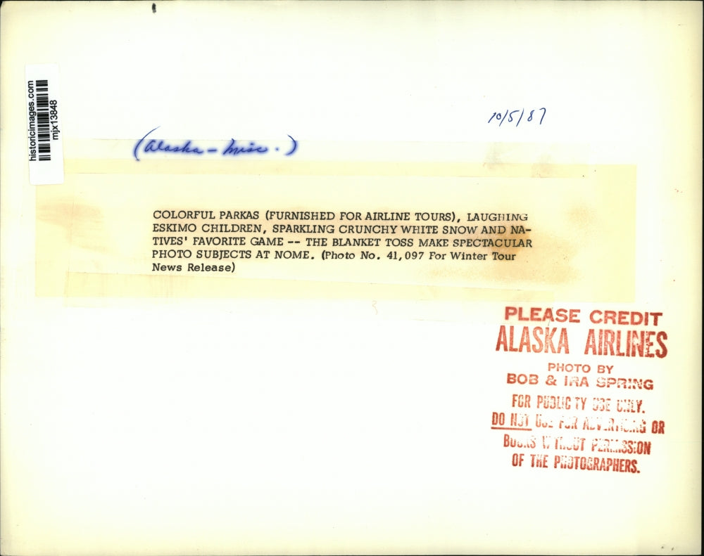 1987 Press Photo The Blanket toss, Natives' Favorite Game - mjx13848