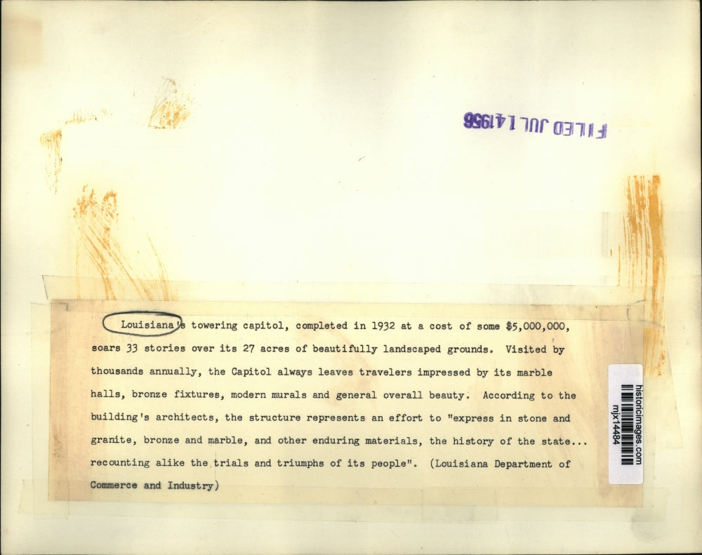 1958 Press Photo Louisiana's towering capitol building, completed in 1932.