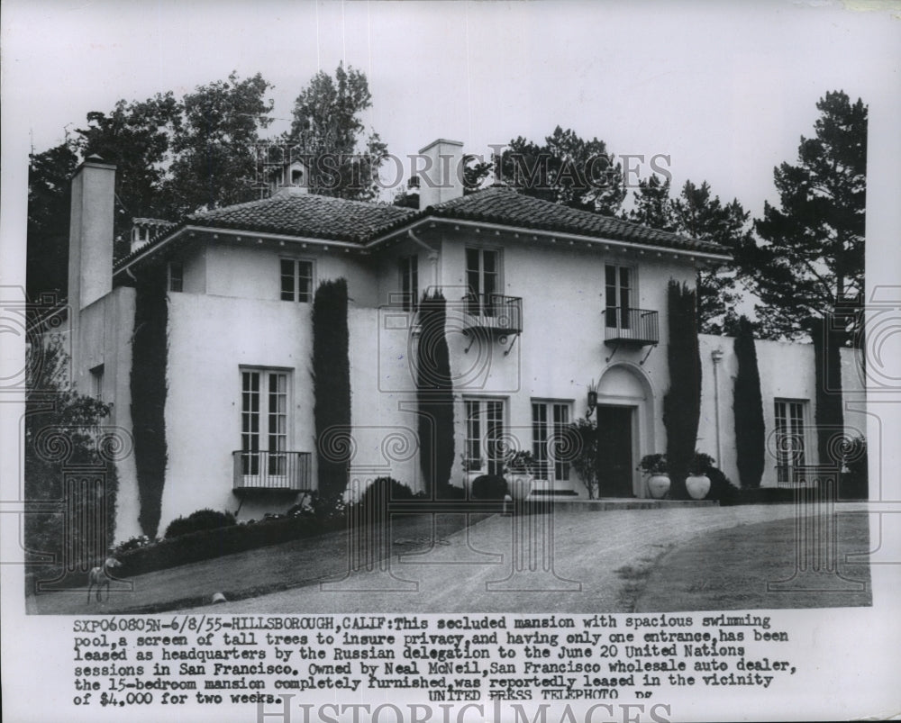 1955 Press Photo Hillsborough mansion leased by Russian delegation - mjx15152