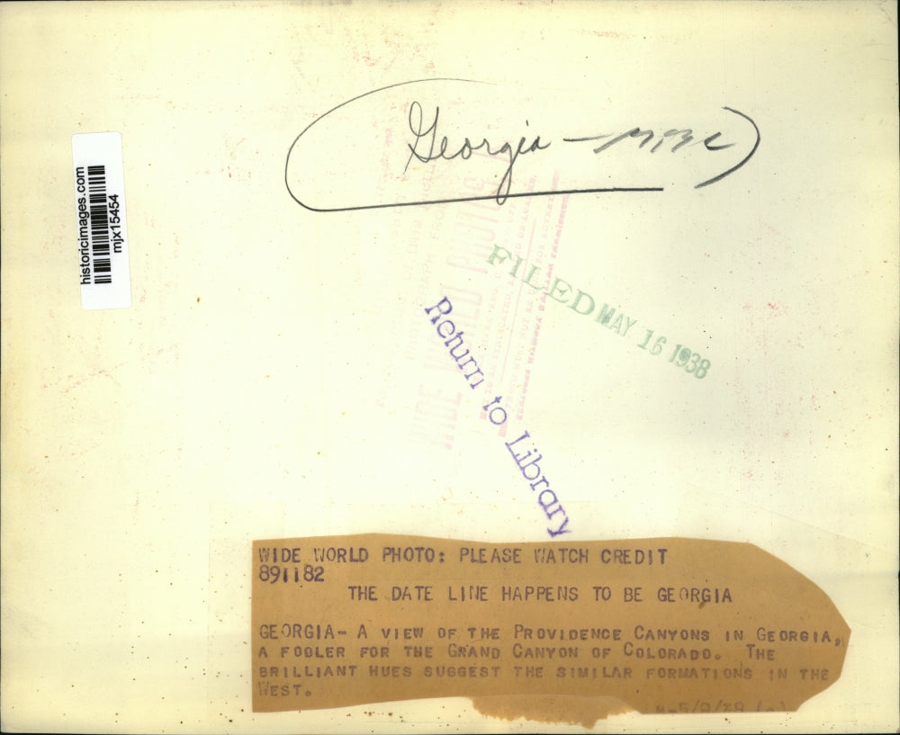 1938 Press Photo Providence Canyons, Georgia - mjx15454