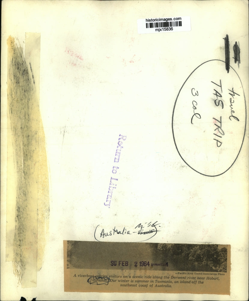 1964 Press Photo riverboat in the Derwent river near Hobart Tasmania - mjx15836