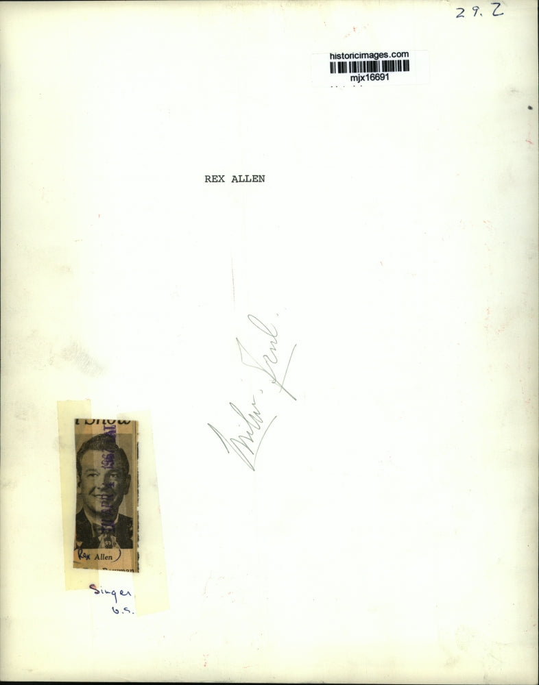 1967 Press Photo Rex Allen, US singer