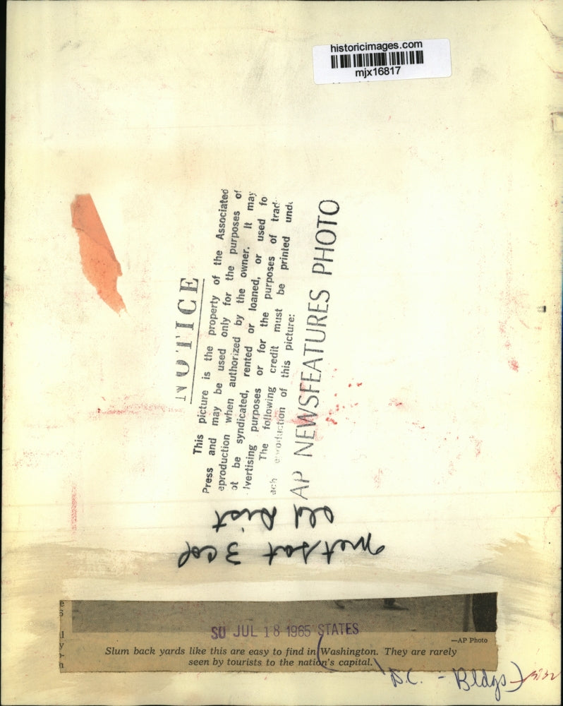 1965 Press Photo rarely seen slums in Washington D.C.