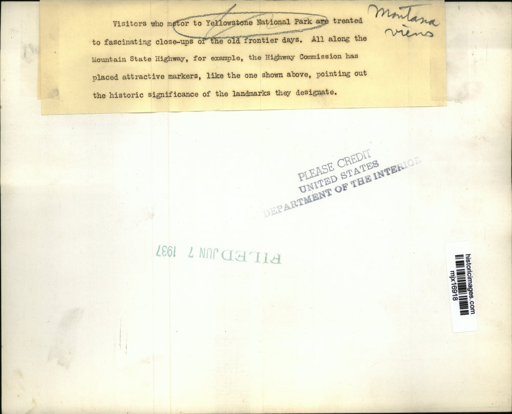 1937 Press Photo Attractive markers for visitors at Yellowstone National Park