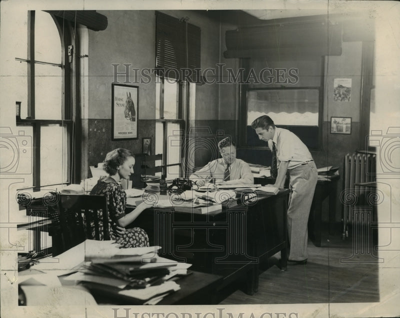 Load image into Gallery viewer, 1936 Press Photo Mr. Collins with Staff at the Wisconsin News
