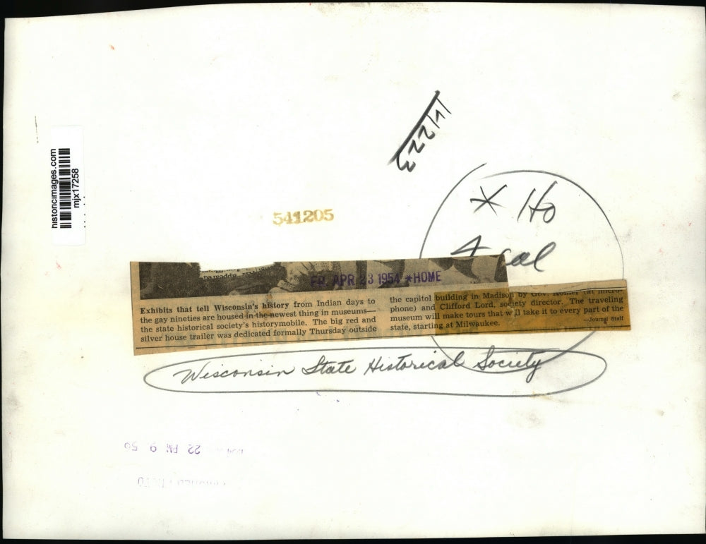 1954 Press Photo Wisconsin state historical society's historymobile in Madison