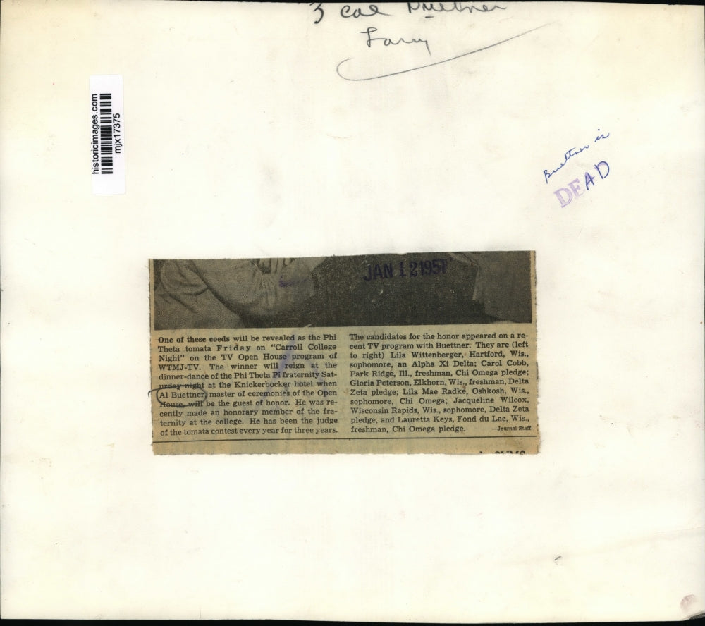 1951 Press Photo College sorority girls competing to be the Phi Theta tomata