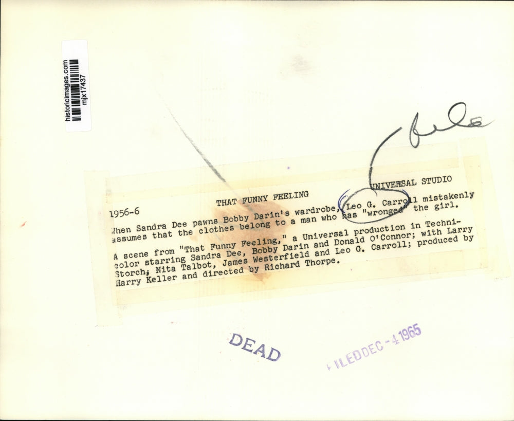 1965 Press Photo Sandra Dee and Leo G. Carroll in That Funny Feeling.