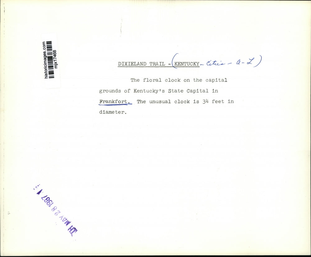 1987 Press Photo Floral clock on the capital grounds in Frankfort, Kentucky