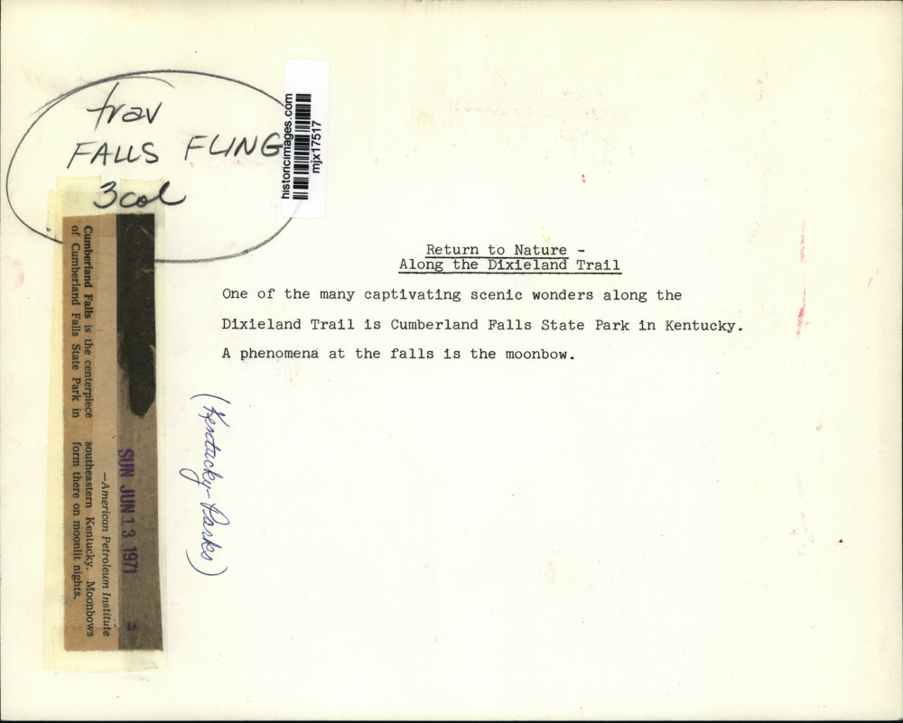 1971 Press Photo Cumberland Falls State Park in Kentucky.