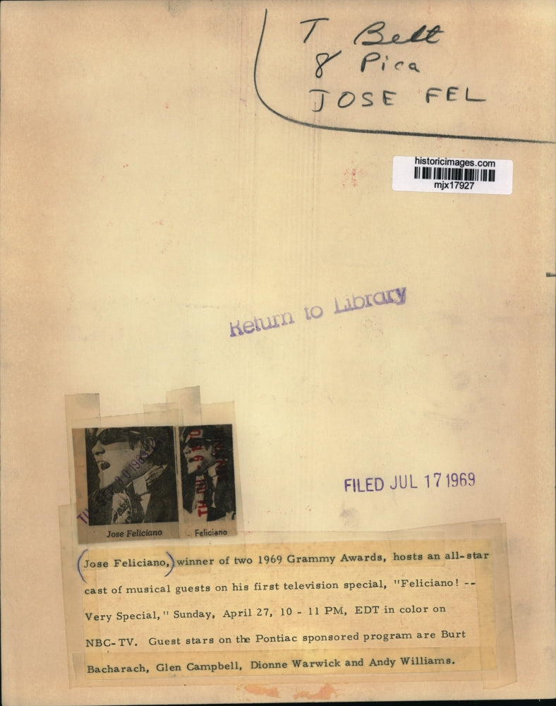 1969 Press Photo Jose Feliiciano hosts an all-star cast for musical guests